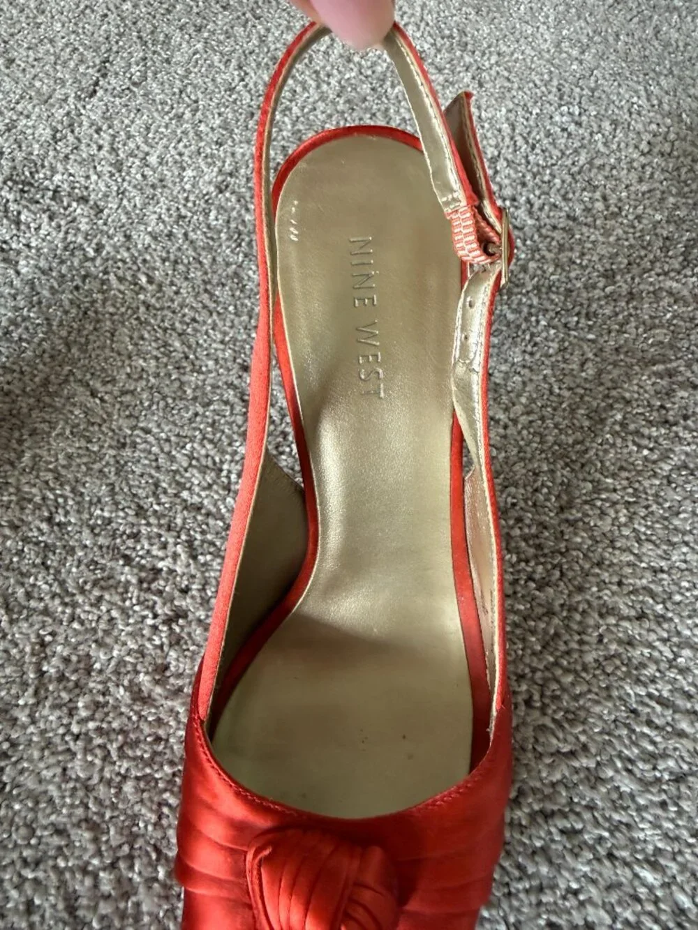 Nine West Orange Satin Peep Toe Slingback Heels Size 6.5